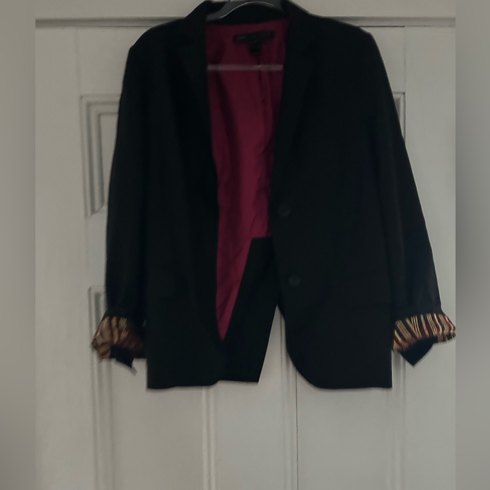 Marc by Marc Jacobs Black Blazer with Fuschia Lining and Striped Cuffs